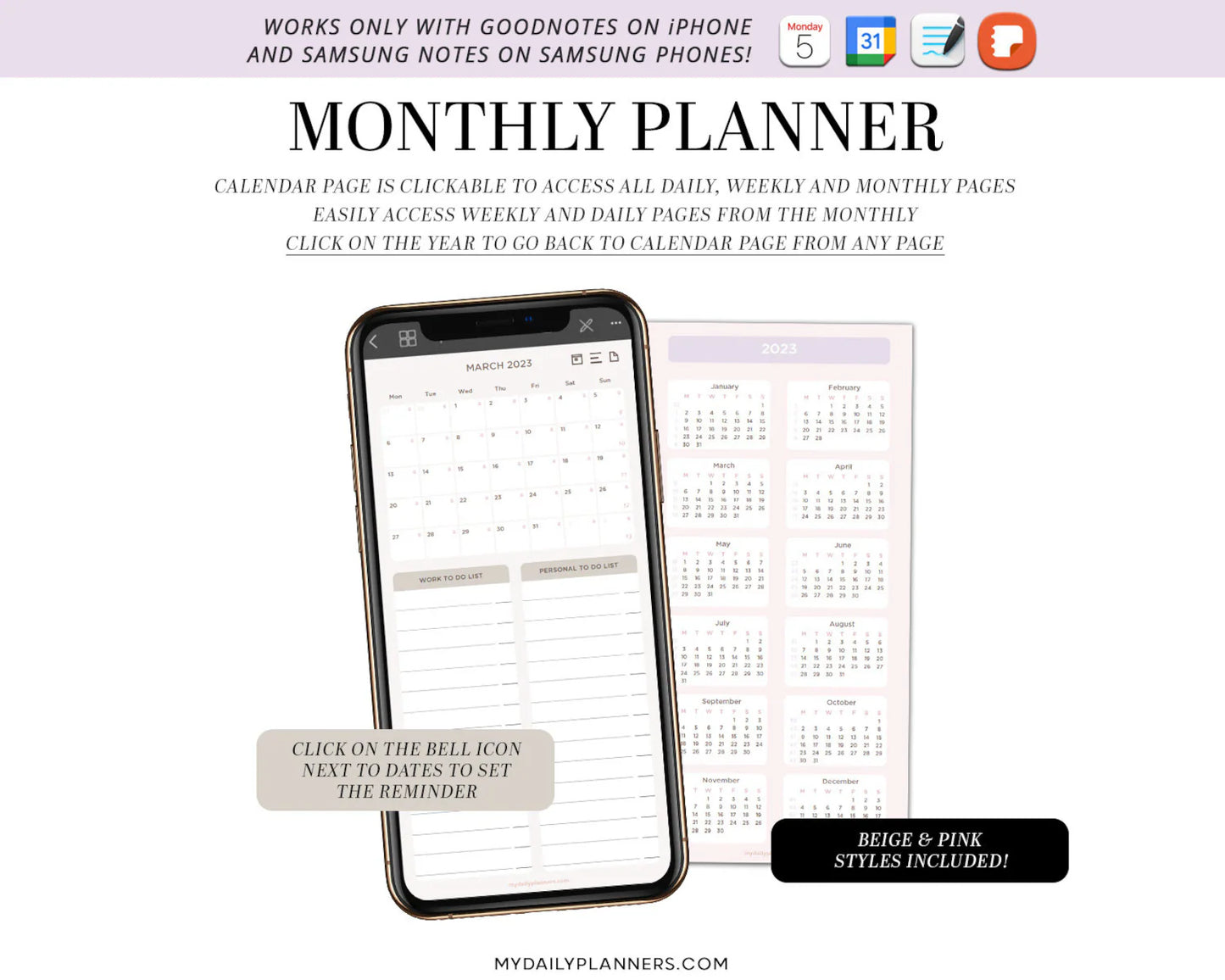 2026/2027 Digital Phone Planners Set for iPhone and Samsung - Goodnotes and Samsung Notes compatible