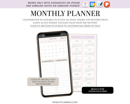 2026/2027 Digital Phone Planners Set for iPhone and Samsung - Goodnotes and Samsung Notes compatible
