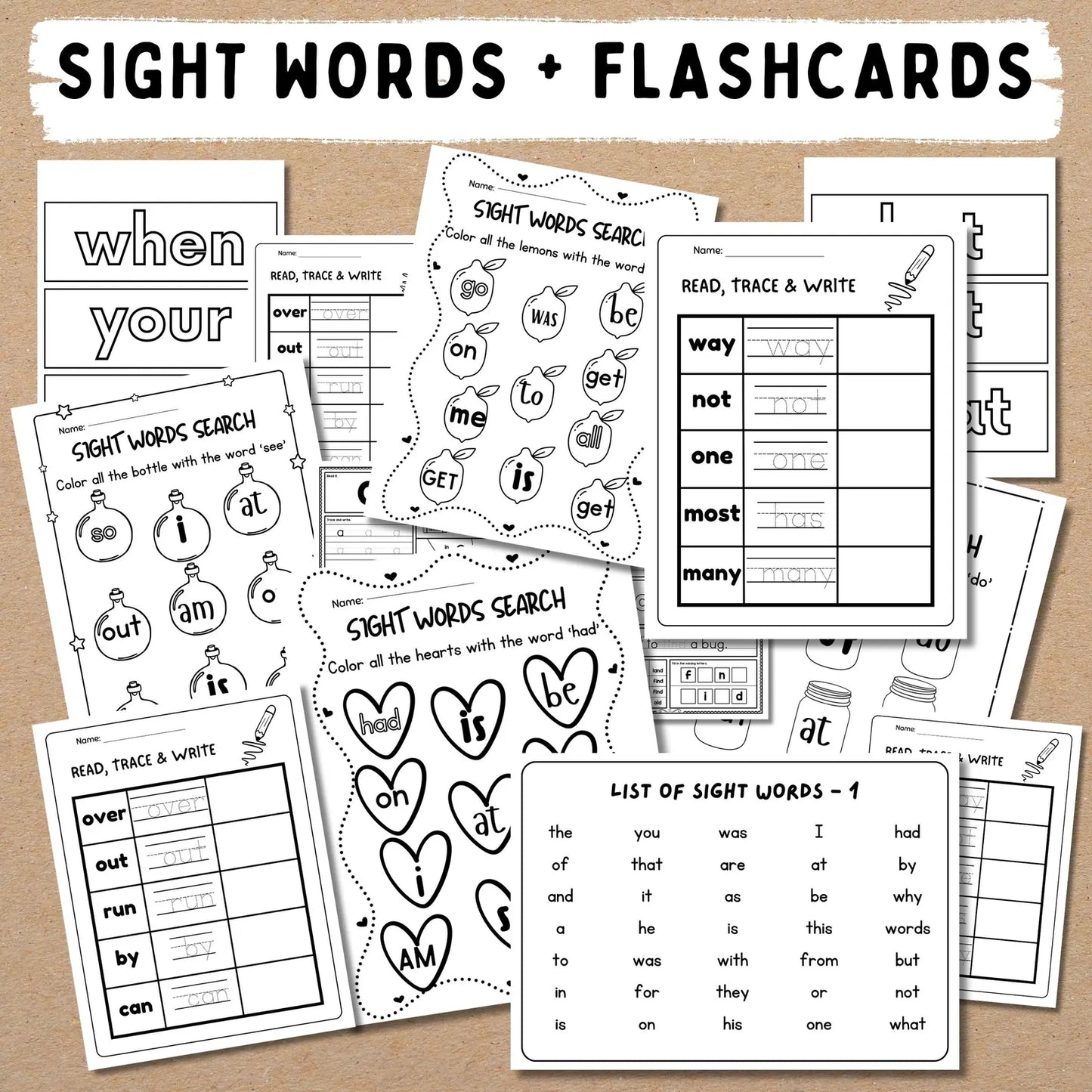 Preschool Kindergarten learning BUNDLE | +600 Pages | PRINTABLE Worksheets | Alphabet, Dot To Dot, Tracing, Coloring, Sight Words