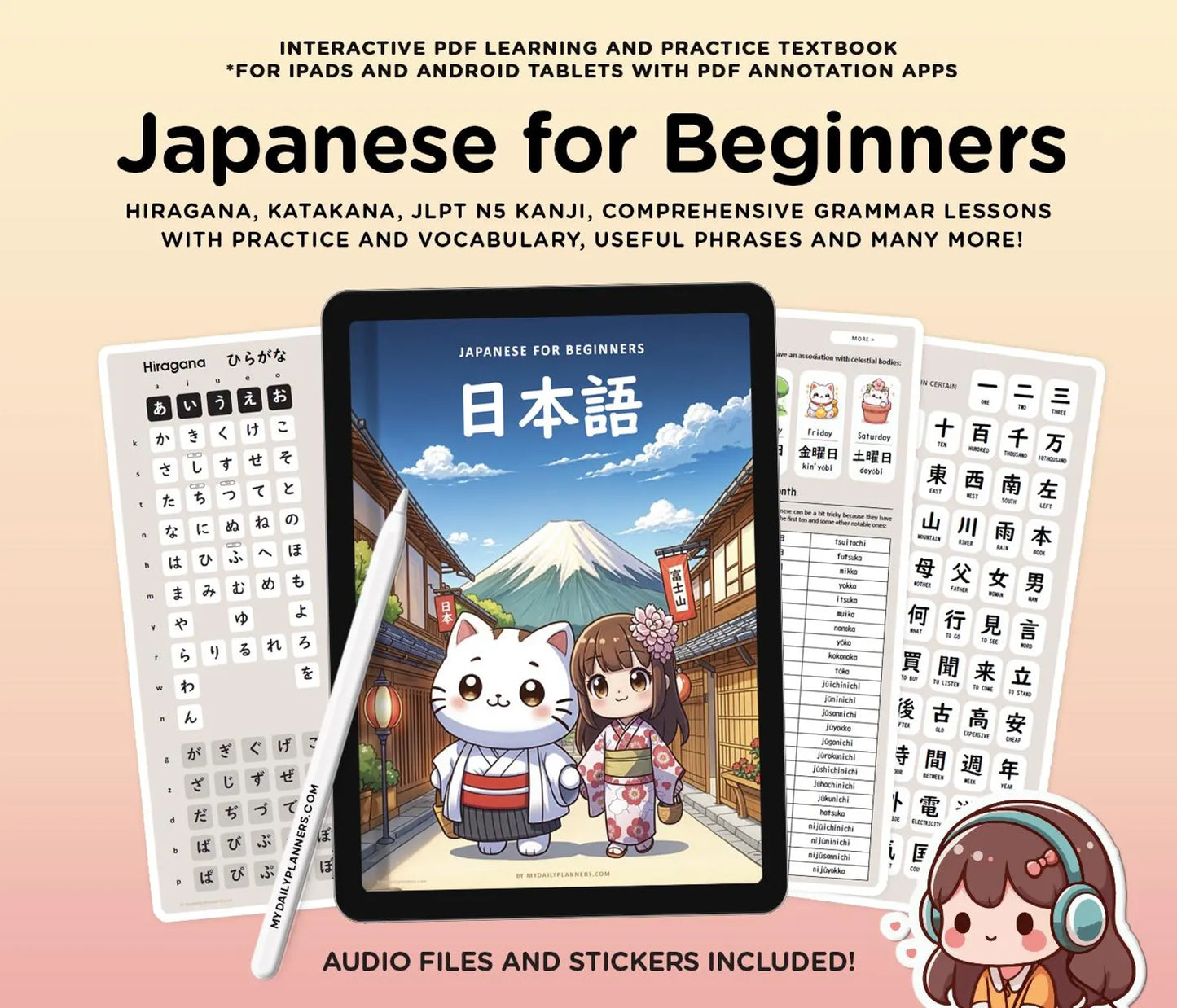 Beginner Japanese Digital Textbook - Learn JLPT N5 Kanji, Hiragana, Katakana, Grammar - for Android and Apple tablets