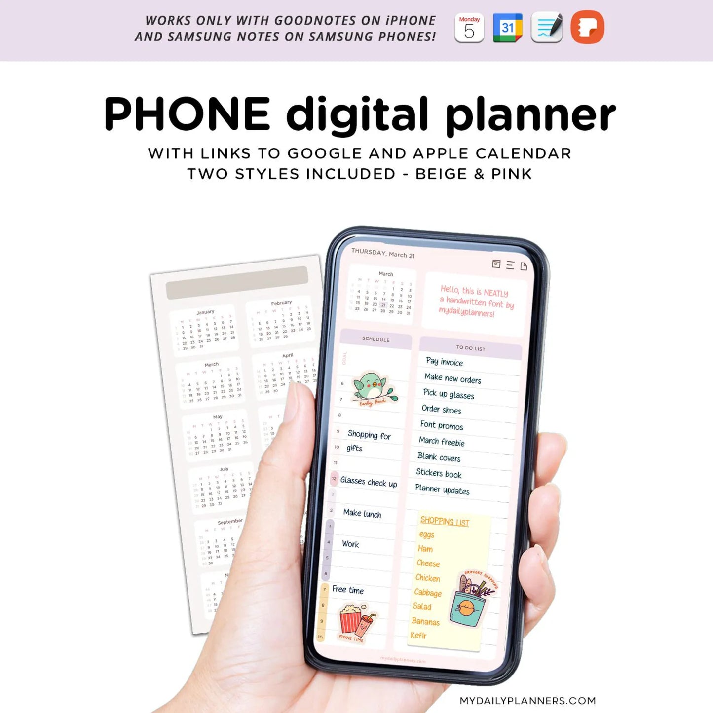 2026/2027 Digital Phone Planners Set for iPhone and Samsung - Goodnotes and Samsung Notes compatible