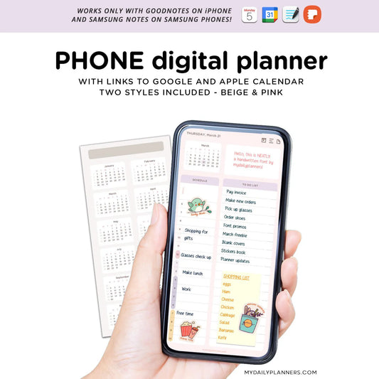 2026/2027 Digital Phone Planners Set for iPhone and Samsung - Goodnotes and Samsung Notes compatible