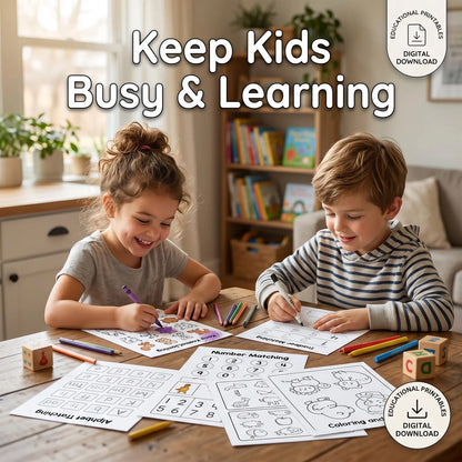 Kids Learning Bundle printable pages,coloring book,worksheets, games,number