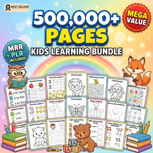 Kids Learning Bundle printable pages,coloring book,worksheets, games,number